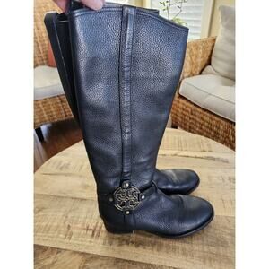 Tory Burch Amanda Leather Riding Boots Women's Size 8M Logo